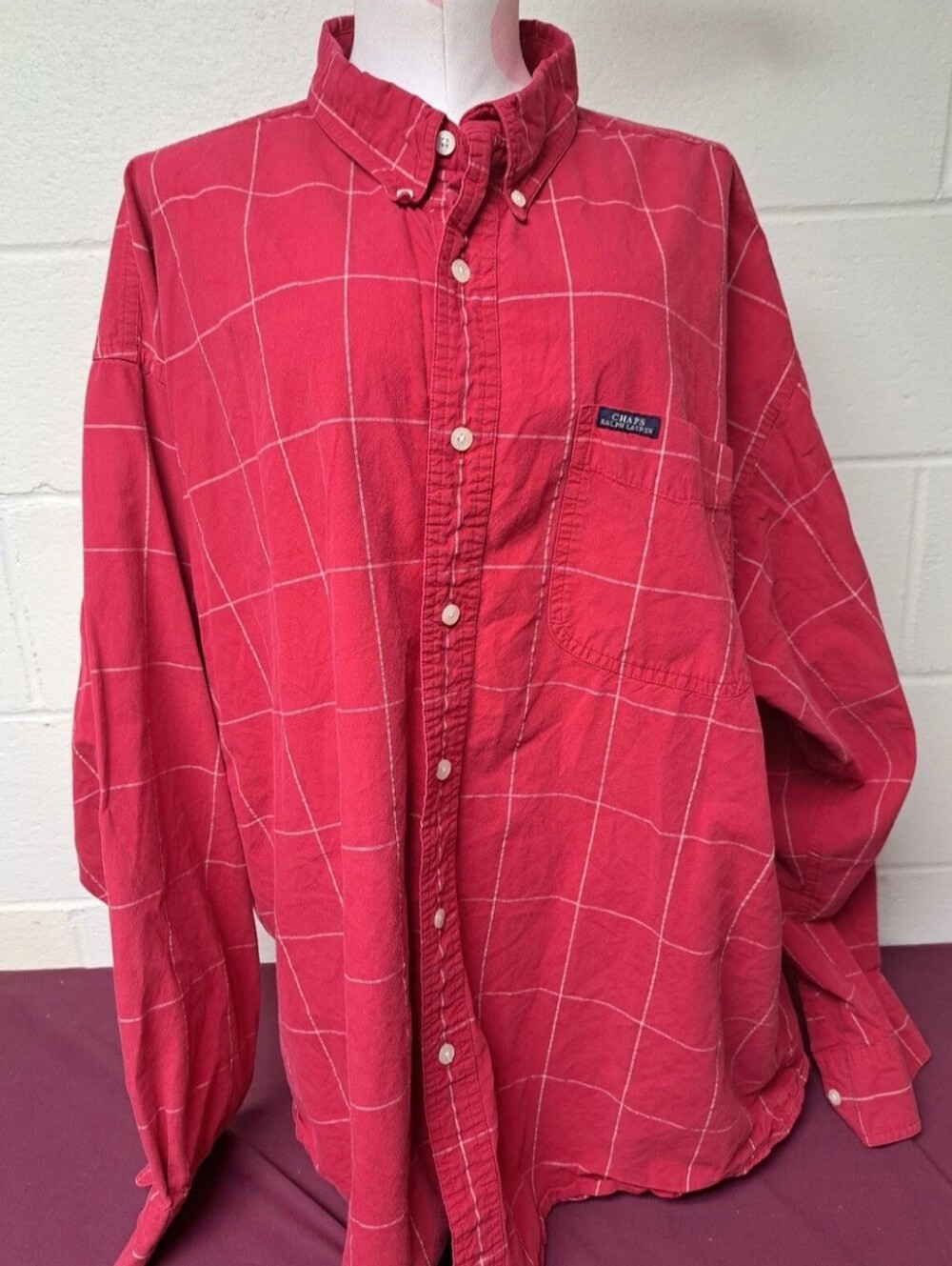 Red Plaid Chaps Ralph Lauren XXL Long Sleeve Button Down Shirt